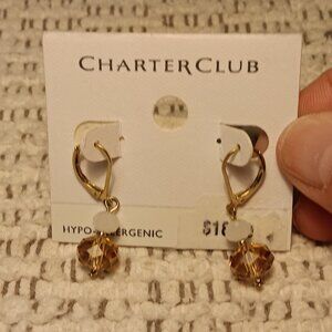 Charter Club faceted champagne & milk color beads dainty dangle earrings NWT